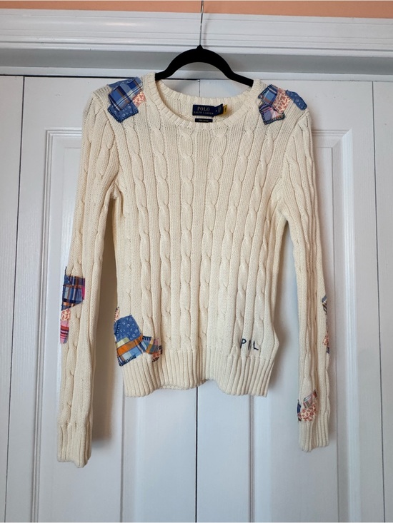 Polo Ralph Lauren Sweaters - Polo by Ralph Lauren Cream Cable-Knit Madras Patchwork Quilt Sweater